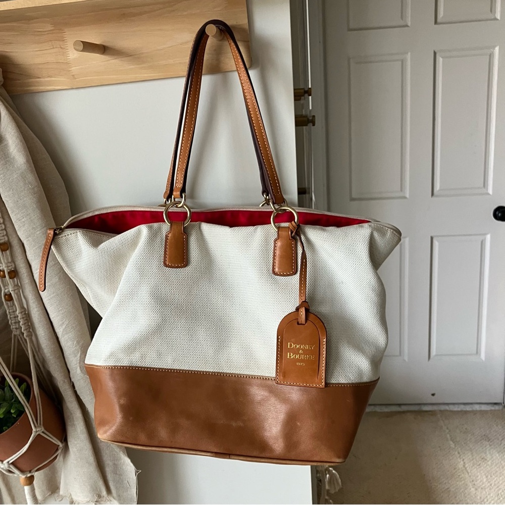 Dooney & Bourke Tan and Cream Canvas Tote